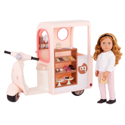 Our Generation, Chip Chip Hooray Cookie Cart Scooter Vehicle & 53-pc Play Food Accessories for Kids Ages 3+ 18" Doll Dessert Playset - Our Generation - Image 8