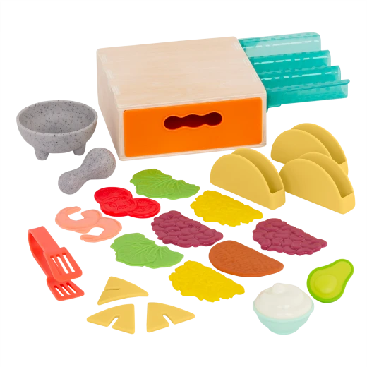B. Toys, Mini Chef Tiny Taco Playset Play Food Set Pretend Kitchen Food Role Play Taco Making Set Storage Box Educational Toy Age 3 Plus Kids Cooking Learning Set - B. toys - Image 2