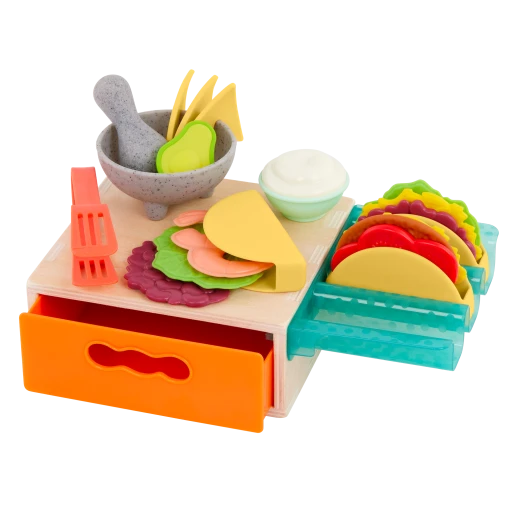 B. Toys, Mini Chef Tiny Taco Playset Play Food Set Pretend Kitchen Food Role Play Taco Making Set Storage Box Educational Toy Age 3 Plus Kids Cooking Learning Set