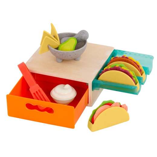 B. Toys, Mini Chef Tiny Taco Playset Play Food Set Pretend Kitchen Food Role Play Taco Making Set Storage Box Educational Toy Age 3 Plus Kids Cooking Learning Set - B. toys - Image 3