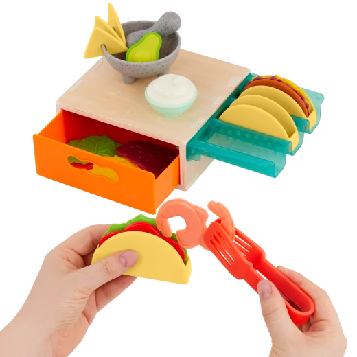 B. Toys, Mini Chef Tiny Taco Playset Play Food Set Pretend Kitchen Food Role Play Taco Making Set Storage Box Educational Toy Age 3 Plus Kids Cooking Learning Set - B. toys - Image 4