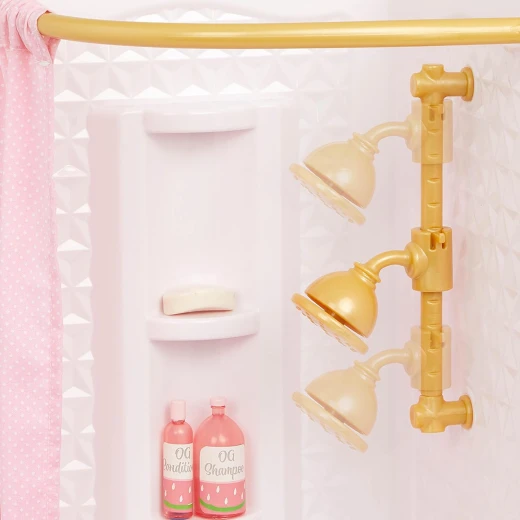 Our Generation, Sweet Bathroom Dollhouse Furniture Set with Shower Cabin Curtain Sink Toilet with Realistic Flushing Sound Towel Soap Shampoo Conditioner Accessories for 46 cm Dolls Dollhouse Bathroom Playset for Kids Age 3+ - Our Generation - Image 4