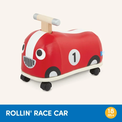 Battat, Racing Car Driving Toy Rollin’ Race Car Ride-On for Toddlers 18 Months and Up with 360 Degree Rotating Wheels Soft Fabric Seat Wooden Frame Active Play Educational Toy - Battat - Image 2
