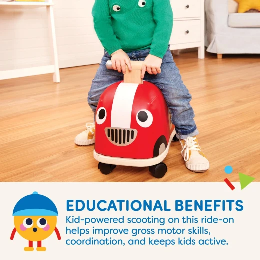 Battat, Racing Car Driving Toy Rollin’ Race Car Ride-On for Toddlers 18 Months and Up with 360 Degree Rotating Wheels Soft Fabric Seat Wooden Frame Active Play Educational Toy - Battat - Image 4