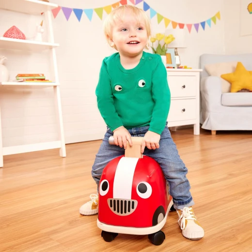 Battat, Racing Car Driving Toy Rollin’ Race Car Ride-On for Toddlers 18 Months and Up with 360 Degree Rotating Wheels Soft Fabric Seat Wooden Frame Active Play Educational Toy - Battat - Image 5