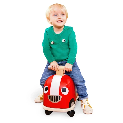 Battat, Racing Car Driving Toy Rollin’ Race Car Ride-On for Toddlers 18 Months and Up with 360 Degree Rotating Wheels Soft Fabric Seat Wooden Frame Active Play Educational Toy - Battat - Image 7