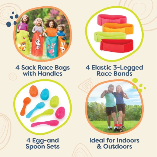 B. Toys, 3 Outdoor Games For Kids Racing Sacks 3 Legged Race Bands Egg And Spoon Game Outdoor Games Galore Party Activity Set For Kids 5 Years Plus Active Group Play Coordination Skills - B. toys - Image 8