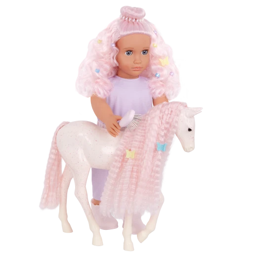 Our Generation, Elara & Lumina 18" Doll and Foal Hair Play Set for Kids Ages 3+ Gray Blue Eyes Pink Hair Styling Accessories - Our Generation - Image 8