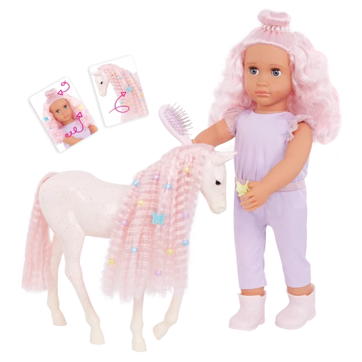 Our Generation, Elara & Lumina 18" Doll and Foal Hair Play Set for Kids Ages 3+ Gray Blue Eyes Pink Hair Styling Accessories - Our Generation - Image 10