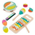 B. Toys, Make A Melody Wooden Musical Instrument Set For Kids 2 Years Plus 9 Piece Educational Music Toys With Xylophone Tambourine Harmonica Maraca And Storage Bag - B. toys