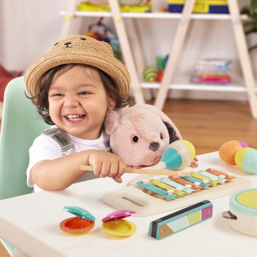 B. Toys, Make A Melody Wooden Musical Instrument Set For Kids 2 Years Plus 9 Piece Educational Music Toys With Xylophone Tambourine Harmonica Maraca And Storage Bag - B. toys - Image 5