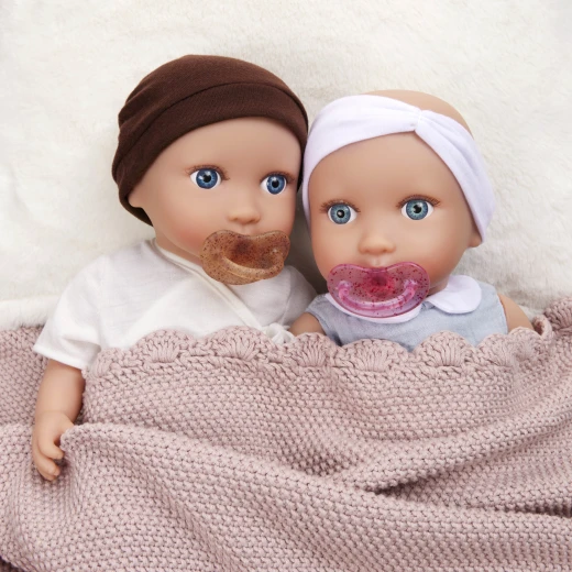 LullaBaby, Twin Baby Dolls Set Boy and Girl 14 Inch Blue Eyes Soft Huggable Body Removable Pacifiers Headband and Hat Fair Skin Perfect for Kids Ages 2 Years and Up Interactive Nurturing Role Play Imaginative Play Gift Set - Lullababy - Image 3