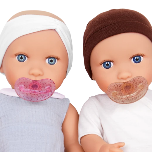 LullaBaby, Twin Baby Dolls Set Boy and Girl 14 Inch Blue Eyes Soft Huggable Body Removable Pacifiers Headband and Hat Fair Skin Perfect for Kids Ages 2 Years and Up Interactive Nurturing Role Play Imaginative Play Gift Set - Lullababy - Image 5