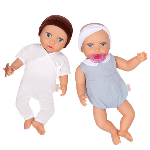 LullaBaby, Twin Baby Dolls Set Boy and Girl 14 Inch Blue Eyes Soft Huggable Body Removable Pacifiers Headband and Hat Fair Skin Perfect for Kids Ages 2 Years and Up Interactive Nurturing Role Play Imaginative Play Gift Set - Lullababy - Image 6
