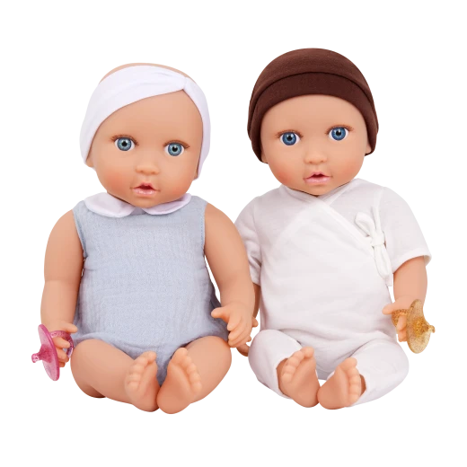 LullaBaby, Twin Baby Dolls Set Boy and Girl 14 Inch Blue Eyes Soft Huggable Body Removable Pacifiers Headband and Hat Fair Skin Perfect for Kids Ages 2 Years and Up Interactive Nurturing Role Play Imaginative Play Gift Set - Lullababy - Image 7