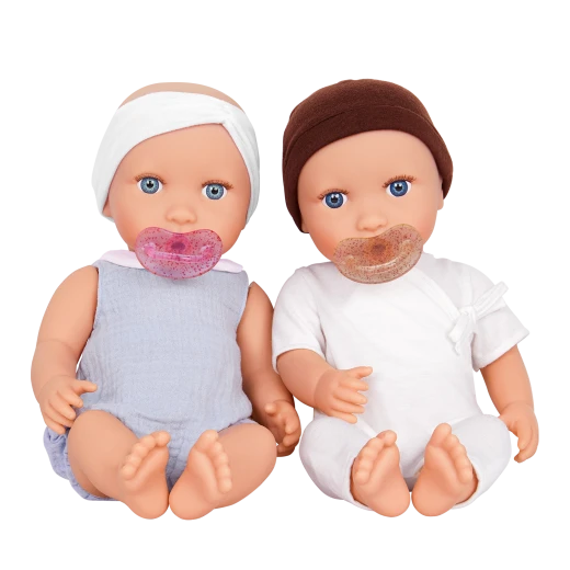 LullaBaby, Twin Baby Dolls Set Boy and Girl 14 Inch Blue Eyes Soft Huggable Body Removable Pacifiers Headband and Hat Fair Skin Perfect for Kids Ages 2 Years and Up Interactive Nurturing Role Play Imaginative Play Gift Set - Lullababy - Image 8
