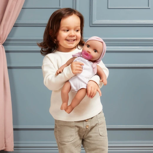 LullaBaby, 14 Inch Baby Doll 2 Piece Outfit Pink Headband Brown Eyes Soft Cuddly Body Removable Pacifier First Baby Doll Gift for Kids 2 Years and Up - Lullababy - Image 7