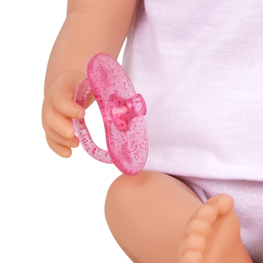 LullaBaby, 14 Inch Baby Doll 2 Piece Outfit Pink Headband Brown Eyes Soft Cuddly Body Removable Pacifier First Baby Doll Gift for Kids 2 Years and Up - Lullababy - Image 3