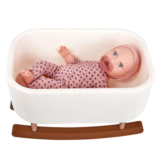 LullaBaby, Baby Doll Rocking Bassinet for Imaginative Play and Nurturing Skills with Modern Speckled White Design Sturdy Lightweight Easy to Clean Perfect for Kids Ages 2 Years and Up - Lullababy - Image 2