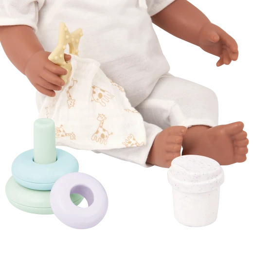 LullaBaby, Baby Doll Play & Care Set Diaper Accessories Stacking Toy Rings Ducky Sippy Cup Baby Wipe Container Pacifier Durable Easy to Clean Ages 2 Years and Up Nurturing Role Play Accessory Set - Lullababy - Image 4