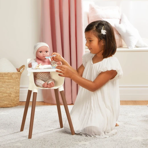 LullaBaby, Baby Doll High Chair Feeding Set with Play Food Accessories 14 Pieces Pretend Feeding Playset for 14 Inch Dolls Kids Age 2 Plus Doll Nursery Role Play Set - Lullababy - Image 3