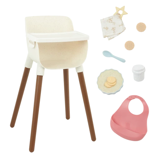 LullaBaby, Baby Doll High Chair Feeding Set with Play Food Accessories 14 Pieces Pretend Feeding Playset for 14 Inch Dolls Kids Age 2 Plus Doll Nursery Role Play Set - Lullababy - Image 4
