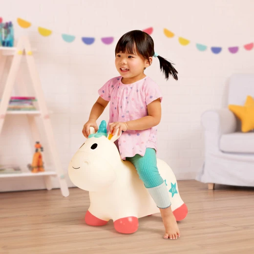B. Toys, Ride On Unicorn Bouncer Inflatable Toddler Hopper Pixie Soft Bounce Toy Active Play Balance Motor Skills 18 Months Kids Indoor Bouncing Toy With Pump - B. toys - Image 6