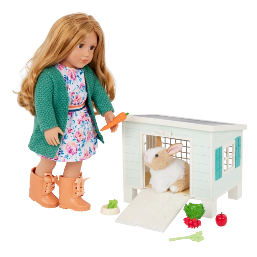 Our Generation, Bunny Hutch Playset with Plush Rabbit & Pet House for Kids Ages 3+ 18" Doll Accessories Food Bowl Carrot Lettuce Radishes - Our Generation - Image 3