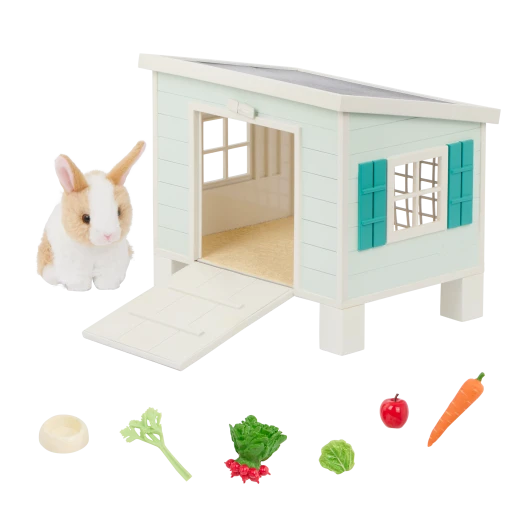 Our Generation, Bunny Hutch Playset with Plush Rabbit & Pet House for Kids Ages 3+ 18" Doll Accessories Food Bowl Carrot Lettuce Radishes - Our Generation - Image 5