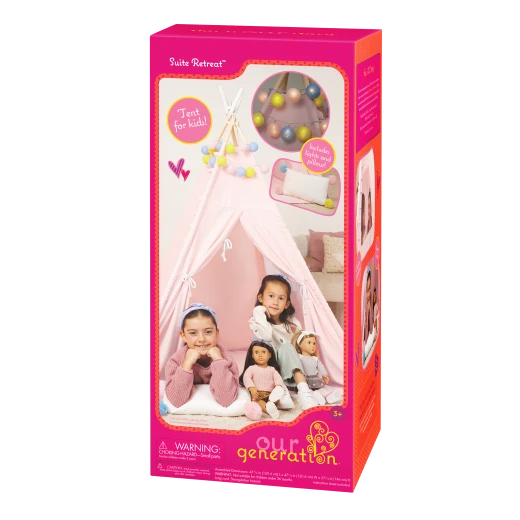Our Generation, Suite Retreat Kids' Play Tent & Accessories for Ages 3+ 18" Doll Play Tent Pink Globe String Lights Pillow Indoor Camping - Our Generation - Image 7