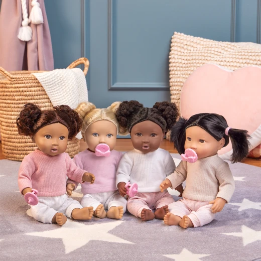 LullaBaby, 14 Inch Baby Doll with Wavy Blonde Hair Blue Eyes Fair Skin Tone Pink Sweater and Pants Soft Cuddly Body Pacifier 2 Hair Elastics First Baby Doll Gift for Kids 2 Years and Up - Lullababy - Image 7
