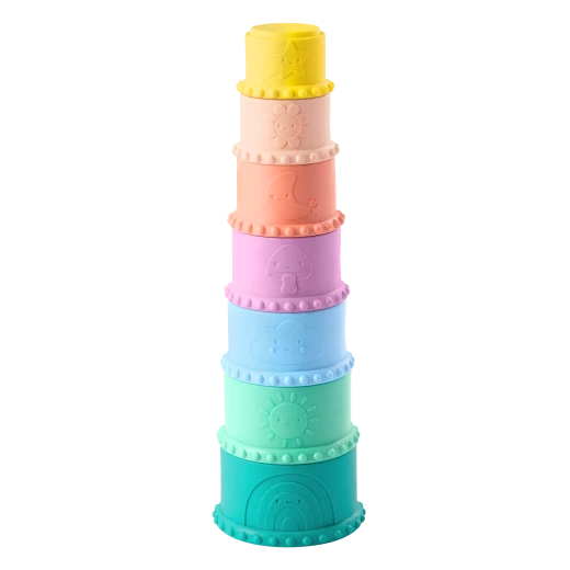 B. Toys, Stacking Cups and Soft Baby Blocks Stackin’ Squishies for Babies 6 Months and Up with 17 Sensory Pieces Numbers Shapes Animals Chew-Friendly Bath Play - B. toys - Image 2