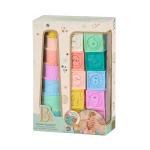 B. Toys, Stacking Cups and Soft Baby Blocks Stackin’ Squishies for Babies 6 Months and Up with 17 Sensory Pieces Numbers Shapes Animals Chew-Friendly Bath Play - B. toys