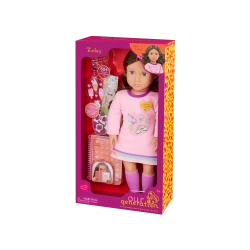 Our Generation, Finley 18 Inch Doll with 50+ Colorful Stickers and Pop-It Fidget Sticker Book, Violet Opening and Closing Eyes, Wavy Light Brown Hair, Pink Dress with Rainbow Trim and Accessories, Gift for Kids Age 3+