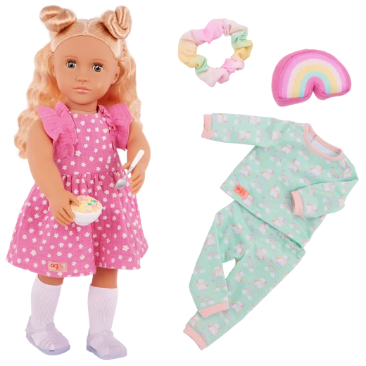 Our Generation, Gillian 18" Doll with Pink Dress & Rainbow Pajama Outfits for Kids Ages 3+ Blonde Hair Hazel Eyes Accessories - Our Generation - Image 8