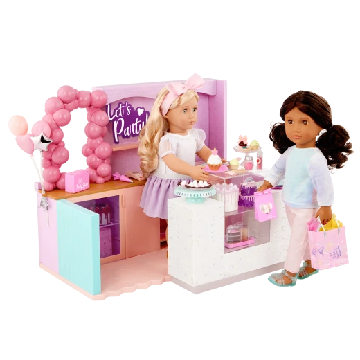 Our Generation, OG Party Shop 59-pc Cake Shop Playset for Kids Ages 3+ 18" Doll Accessories Cupcakes Chocolate Cake Balloon Arch - Our Generation - Image 2