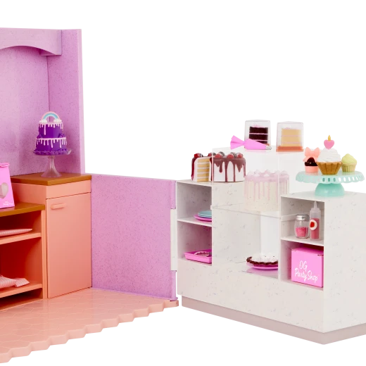 Our Generation, OG Party Shop 59-pc Cake Shop Playset for Kids Ages 3+ 18" Doll Accessories Cupcakes Chocolate Cake Balloon Arch - Our Generation - Image 7