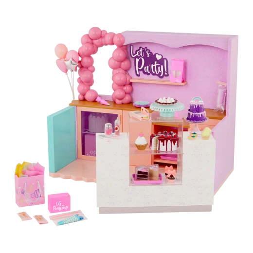 Our Generation, OG Party Shop 59-pc Cake Shop Playset for Kids Ages 3+ 18" Doll Accessories Cupcakes Chocolate Cake Balloon Arch - Our Generation - Image 8