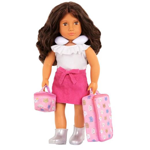 Our Generation, Purrfectly Packed 19-pc Kitty-Print Luggage & Travel Accessories for Kids Ages 3+ 18" Doll Passport Music Player Headphones - Our Generation - Image 2
