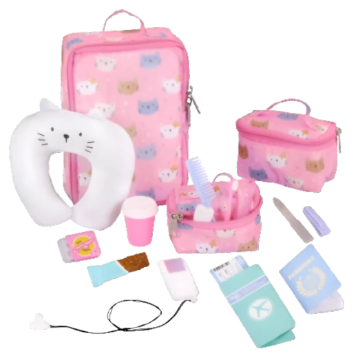 Our Generation, Purrfectly Packed 19-pc Kitty-Print Luggage & Travel Accessories for Kids Ages 3+ 18