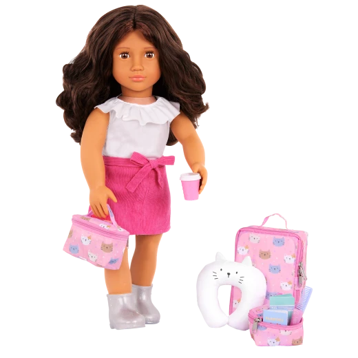 Our Generation, Purrfectly Packed 19-pc Kitty-Print Luggage & Travel Accessories for Kids Ages 3+ 18" Doll Passport Music Player Headphones - Our Generation - Image 3