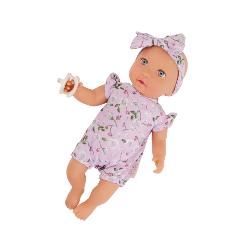 LullaBaby, 14 Inch Baby Doll Floral Onesie Bow Headband Blue Eyes Fair Skin Tone Soft Cuddly Body Pacifier First Baby Doll Gift for Kids 2 Years and Up - Lullababy - Image 7