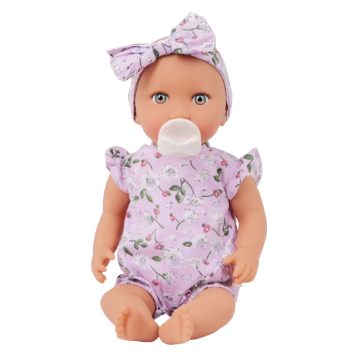 LullaBaby, 14 Inch Baby Doll Floral Onesie Bow Headband Blue Eyes Fair Skin Tone Soft Cuddly Body Pacifier First Baby Doll Gift for Kids 2 Years and Up - Lullababy - Image 8