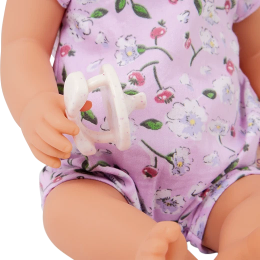 LullaBaby, 14 Inch Baby Doll Floral Onesie Bow Headband Blue Eyes Fair Skin Tone Soft Cuddly Body Pacifier First Baby Doll Gift for Kids 2 Years and Up - Lullababy - Image 4