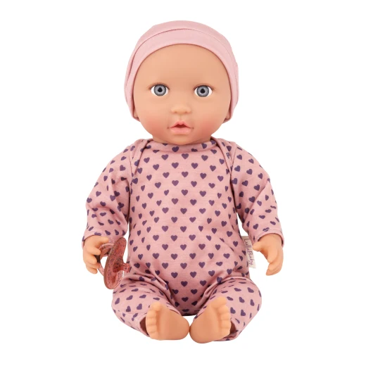 LullaBaby, 14 Inch Baby Doll Purple Hearts Pajama Gray Eyes Soft Cuddly Body Headband Pacifier First Baby Doll Gift for Kids 2 Years and Up - Lullababy - Image 5