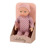 LullaBaby, 14 Inch Baby Doll Purple Hearts Pajama Gray Eyes Soft Cuddly Body Headband Pacifier First Baby Doll Gift for Kids 2 Years and Up - Lullababy
