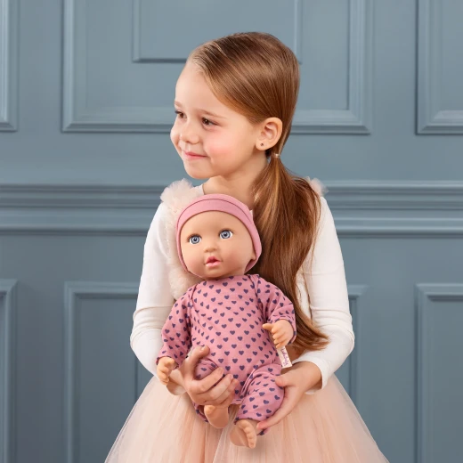LullaBaby, 14 Inch Baby Doll Purple Hearts Pajama Gray Eyes Soft Cuddly Body Headband Pacifier First Baby Doll Gift for Kids 2 Years and Up - Lullababy - Image 3