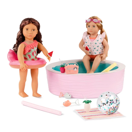 Our Generation, Poolside Fun 17-pc Doll Pool Playset & Accessories for Kids Ages 3+ 18" Doll Large Pink Pool Radio Floaties Goggles - Our Generation - Image 3