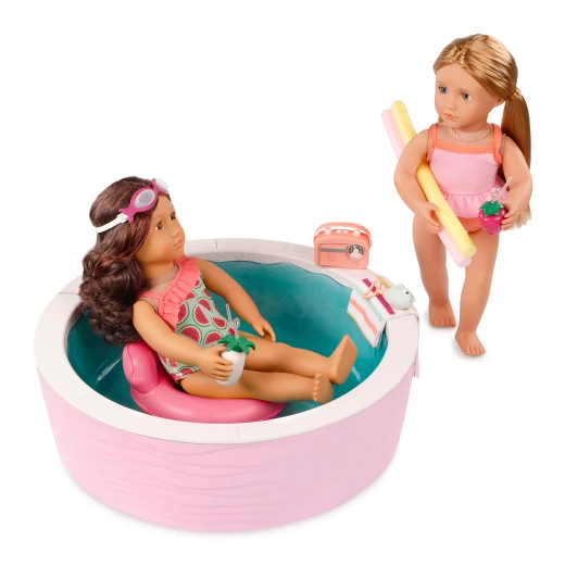 Our Generation, Poolside Fun 17-pc Doll Pool Playset & Accessories for Kids Ages 3+ 18" Doll Large Pink Pool Radio Floaties Goggles - Our Generation - Image 4
