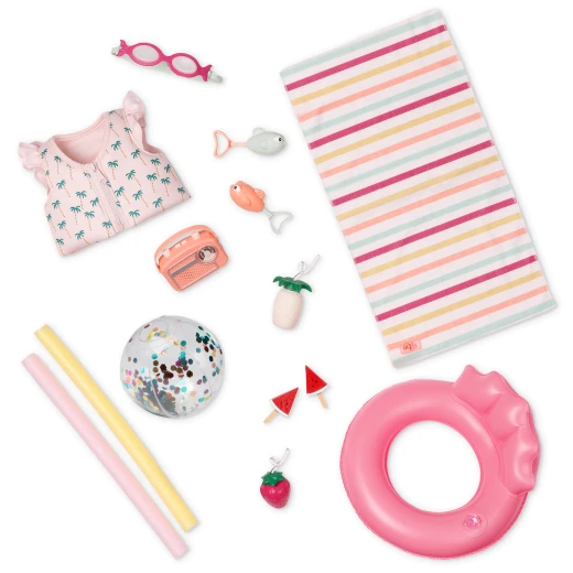 Our Generation, Poolside Fun 17-pc Doll Pool Playset & Accessories for Kids Ages 3+ 18" Doll Large Pink Pool Radio Floaties Goggles - Our Generation - Image 5